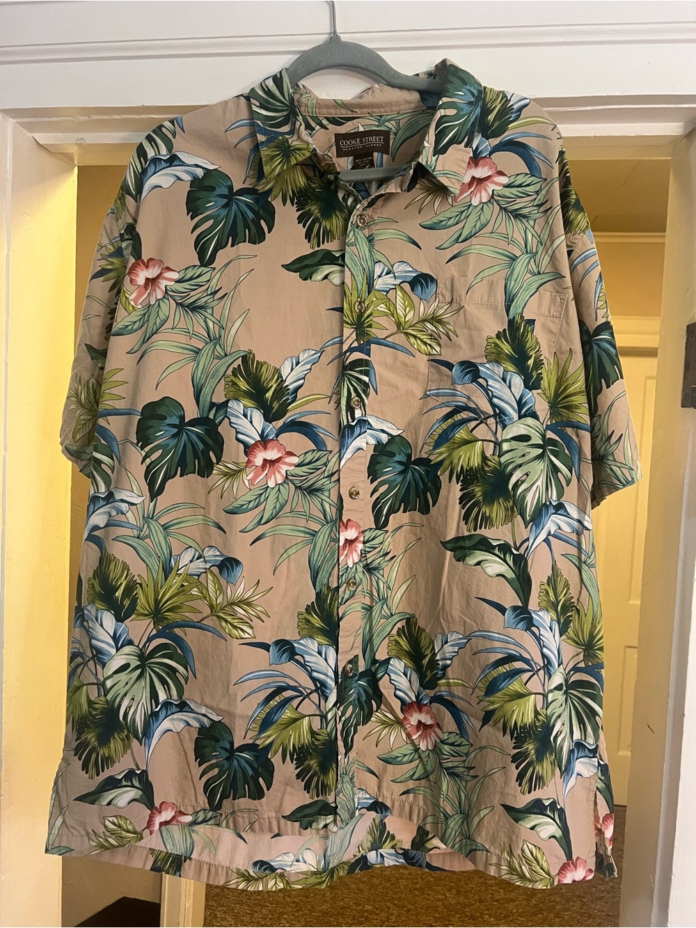 Cooke Street Men’s Hawaiian Beach Vacation Tan Tropical Button Down Shirt XXL